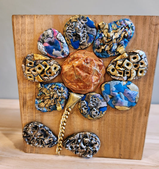 Vintage art flower on wood
